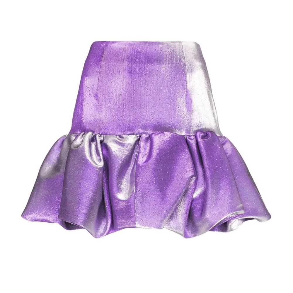 AREA purple metallic mini skirt with bubble hem
